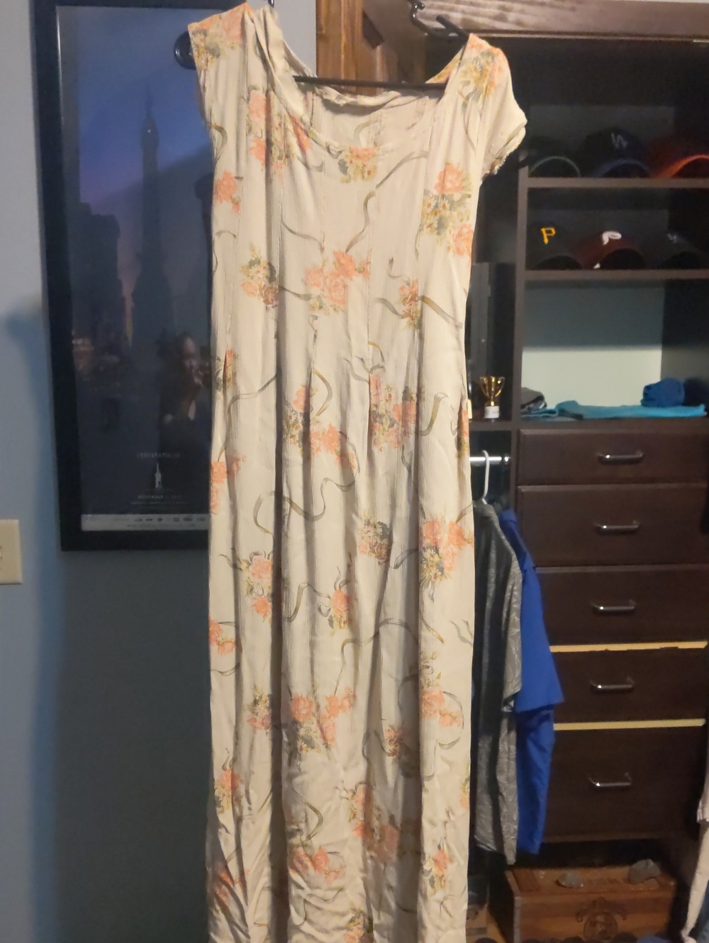 Floral Cream Maxi Dress with Peach Bloom